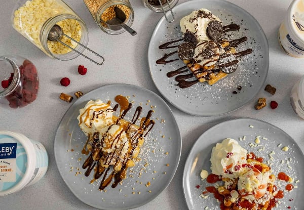 Delicious Hot Waffles with Ice Cream at Sweet As Waffle Hut in the Surfside Mall - Options for up to Four People