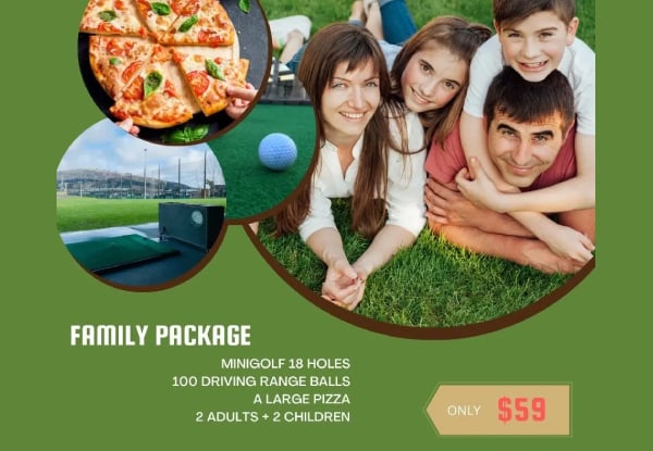 $59 Family Mini Putt, Driving Range & Pizza Package for Four People