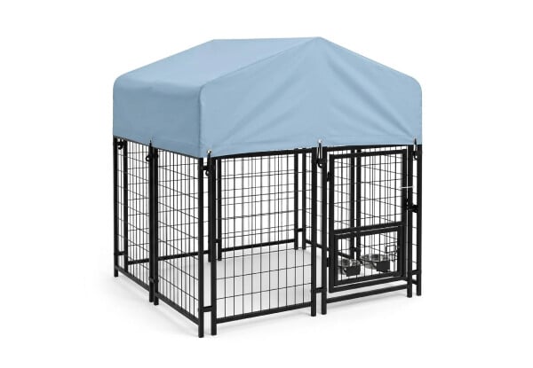 Heavy-Duty Outdoor Dog Kennel with Weather Cover & Feeder Bowls — photo 2