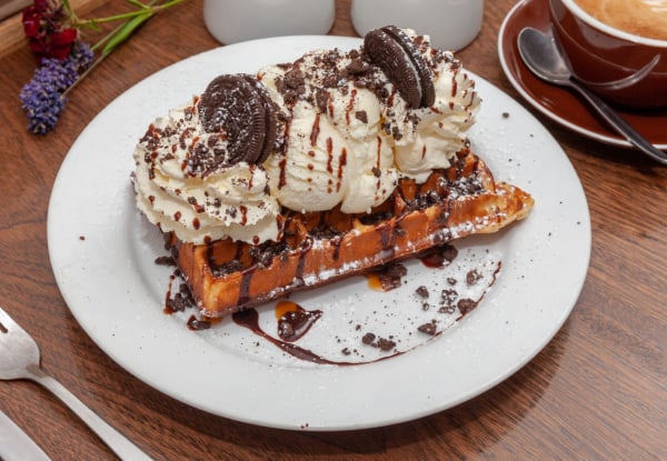 Any Two Fresh Belgian Waffles for Two People incl. Much Moore Ice Cream - Valid at The Colombo & Akaroa Locations