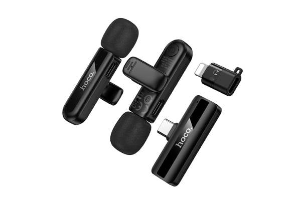 Hoco Dual Wireless Lapel Mic with USB-C Connector, Lightning Adaptor, & DSP Noise Cancellation — photo 2