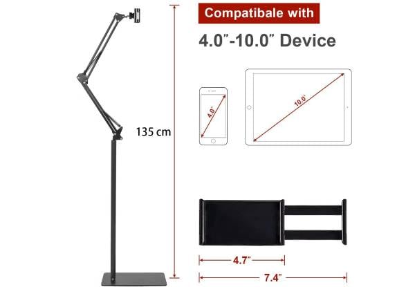 1.35M Adjustable Arm Floor Phone & Tablet Stand — photo 2