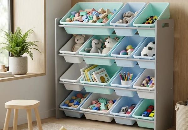 Toy Storage Organiser with 12 Plastic Bins — photo 3