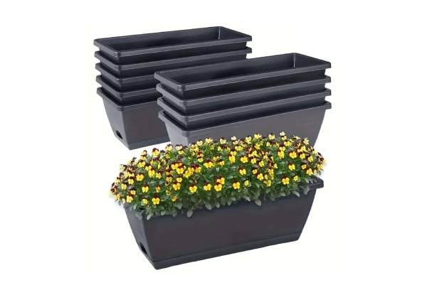 10-Pack 15L Rectangular Planter Box Set with Drainage Tray