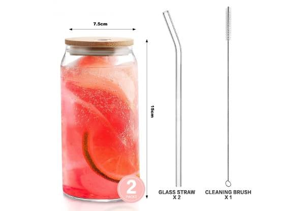 Two-Pack Drinking Glass with Bamboo Lid & Straw Set - Option for Six-Pack — photo 4
