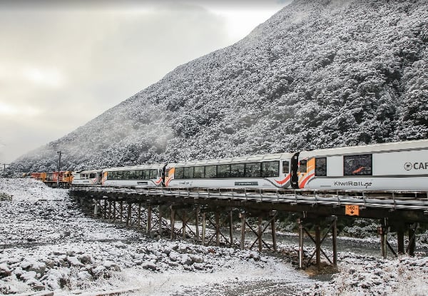 West Coast Two-Night TranzAlpine Lake Brunner Experience for Two incl. Arthurs Pass Tour, Accommodation at Hotel Lake Brunner, Daily Breakfast, Hot Tub & Late Check-Out, Tour of Brunner Mine, Lunch at Monteiths in Greymouth & More
