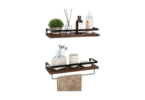 Two-Tier Rustic Floating Wall Shelves with Rails — photo 2