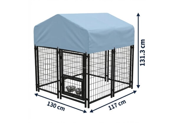 Heavy-Duty Outdoor Dog Kennel with Weather Cover & Feeder Bowls — photo 4