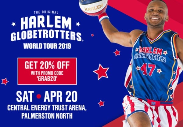 One Last Chance Bronze Adult Ticket to The Harlem Globetrotters - 20th April at Fly Palmy Arena, Palmerston North - Options for Silver, Gold or VIP Tickets & for Junior Ticket - Use Promo Code GRAB20
