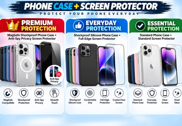 Essential Phone Protection Package incl. Phone Case, Screen Protector & Installation for iPhone or Samsung - Options for Everyday or Premium MagSafe & Anti-Spy Privacy Packages (50% Off)