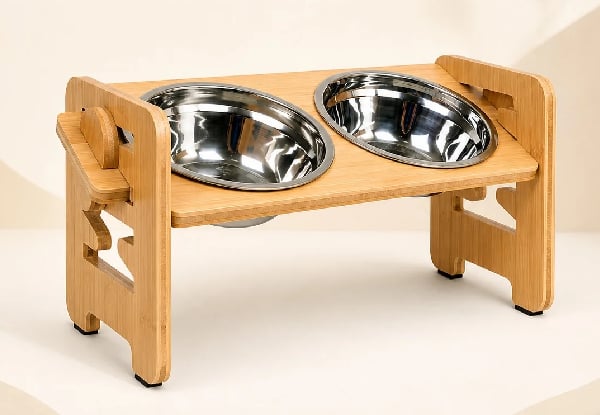 Adjustable Bamboo Raised Double Pet Bowl — photo 3