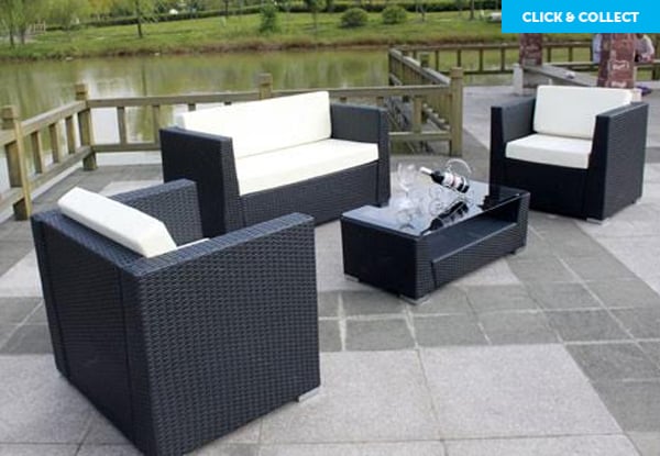 Four-Piece Brescia Rattan-Style Outdoor Furniture Set incl. a Seat Cover Set in Charcoal Colour