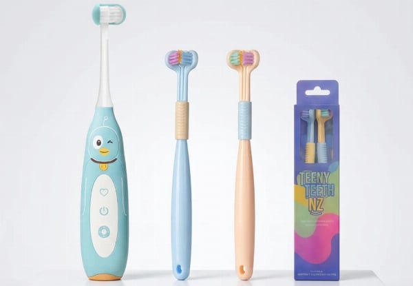 Three-Sided Kids Electric Toothbrush Bundle - Available in Three Colours