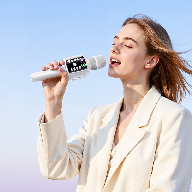 Hoco Karaoke Mic & Speaker, USB/SD/Aux, White — photo 3