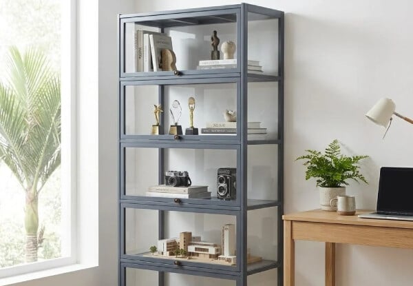 Five-Tier Bamboo Display Cabinet with Acrylic Doors - Two Sizes Available — photo 7