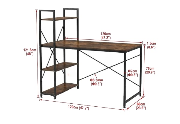 Industrial Computer Desk with Storage Shelves — photo 3