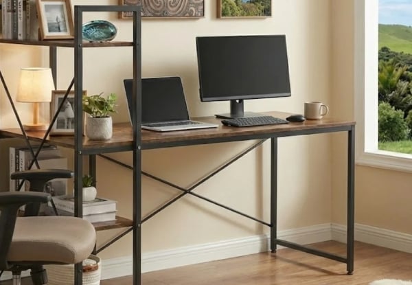 Industrial Computer Desk with Storage Shelves — photo 2