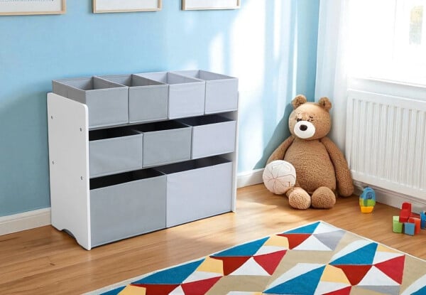 Kids Toy Storage Organiser with Nine Foldable Fabric Bins