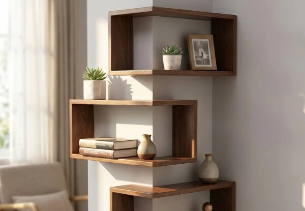 Three-Piece Wall Mounted Corner Floating Shelves — photo 2
