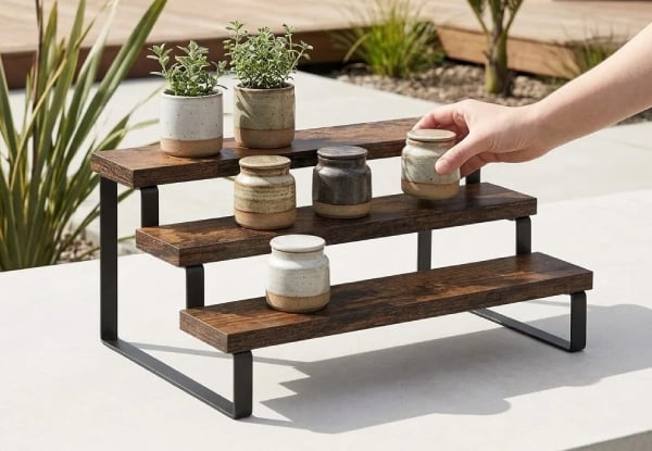 Three-Tier Industrial Countertop Display Stand