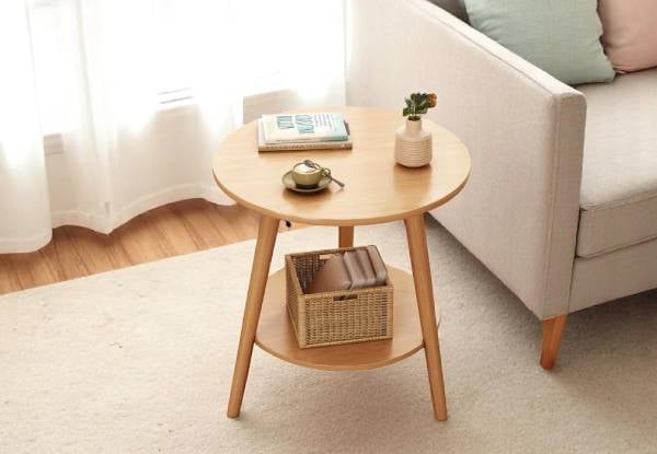 Two-Tier 50cm Round Wooden Side Table
