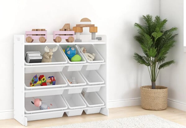 Toy Storage Shelf with Nine Bins