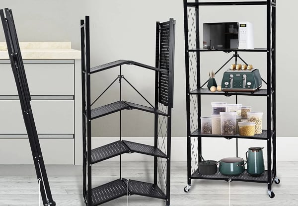Foldable Five-Tier Kitchen Trolley Rack with Wheels — photo 2