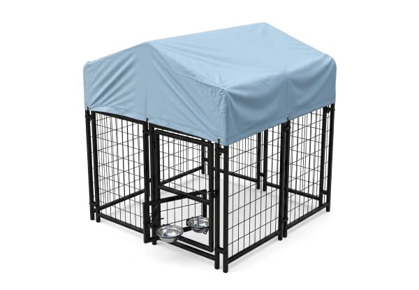 Heavy-Duty Outdoor Dog Kennel with Weather Cover & Feeder Bowls — photo 3