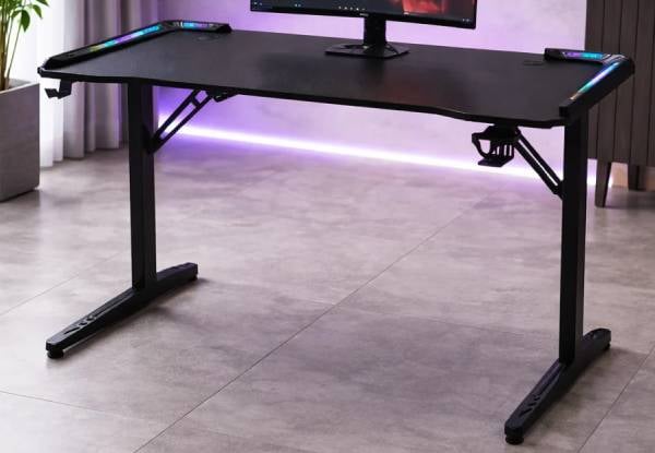 Gaming Desk with LED Light & Phone Stand — photo 4