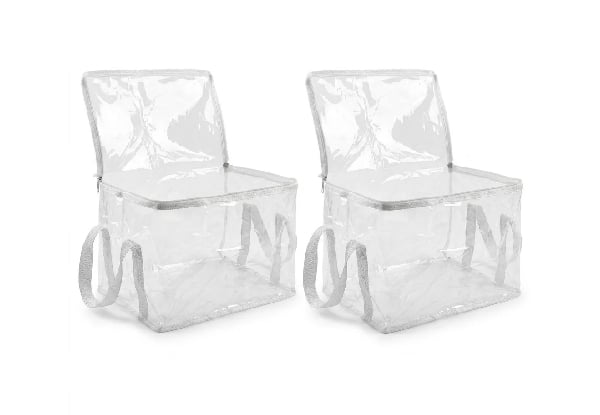 Two Large Clear PVC Office Storage Bags with Reinforced Handles