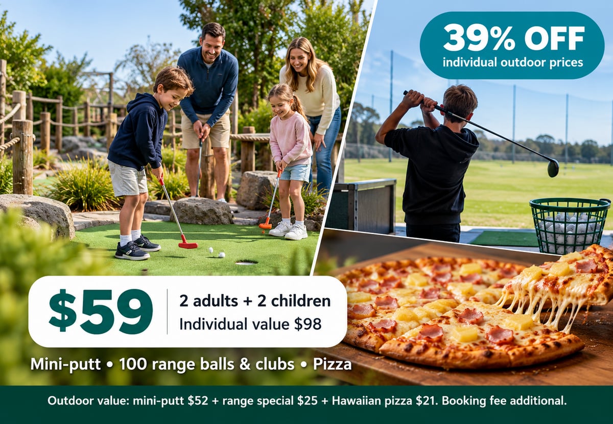 $59 Family Mini-Putt, Driving Range & Pizza for Four Save 39%