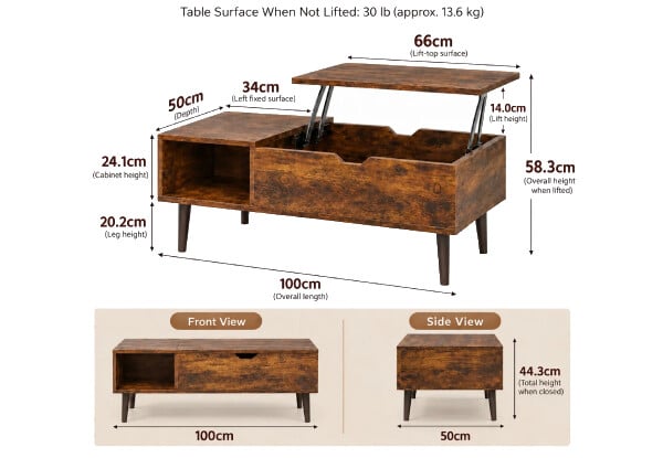 Lift Top Coffee Table with Hidden Storage — photo 3