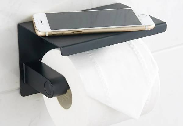 Stainless Steel Toilet Paper Roll Holder with Shelf — photo 3